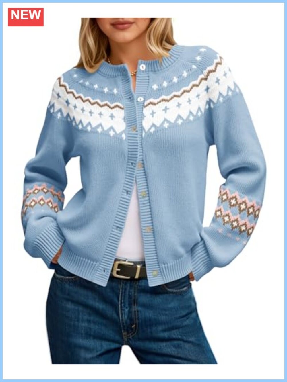 Fair Isle Button Up Long Sleeve Cardigan Sweater Coat